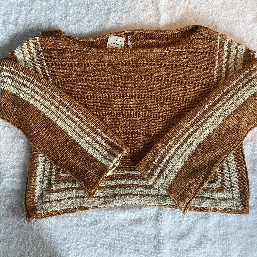 NWT Free People brown and cream loose knit pullover, wide neck, size S